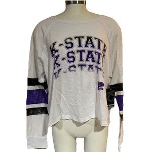 NEW Kansas State University Wildcats Colosseum White LS Cropped Shirt Women's M